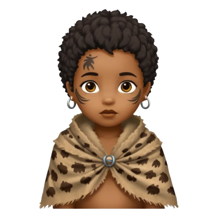 ancient hairy black baby tatooed girl, tattered animal skin shawl sticker