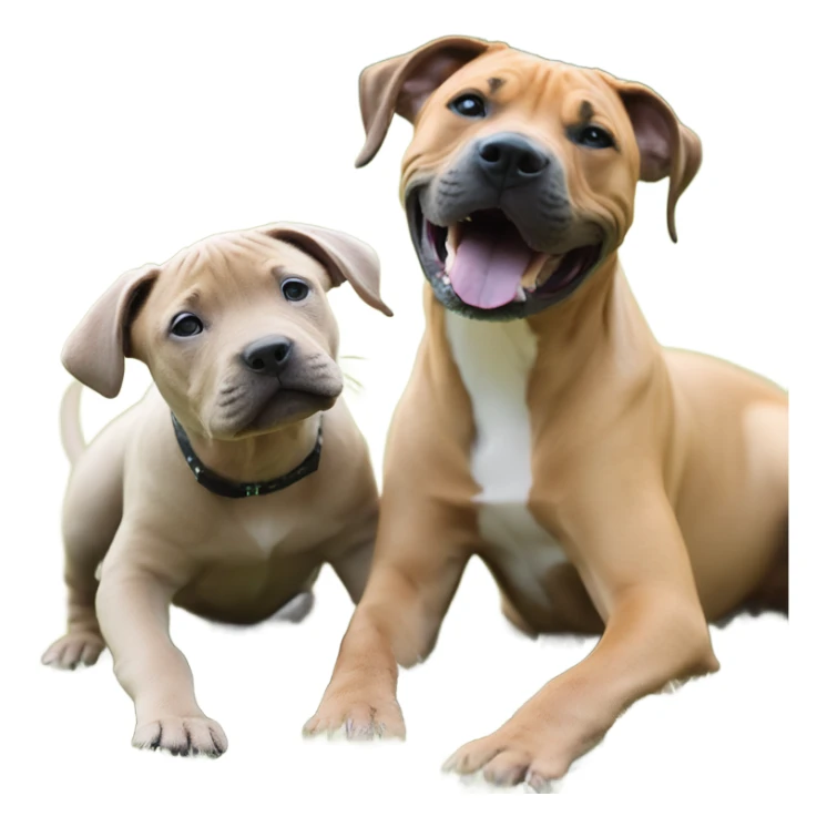 Black mouth cur puppy next to black and white smiling pit bull sticker