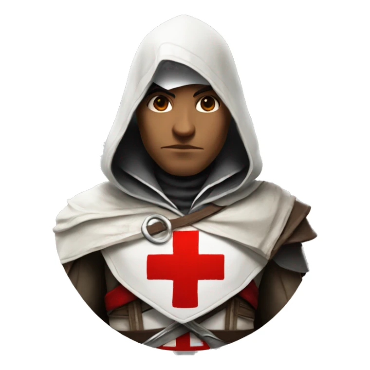 Assassins creed character with a hood and a Red Cross on it  sticker