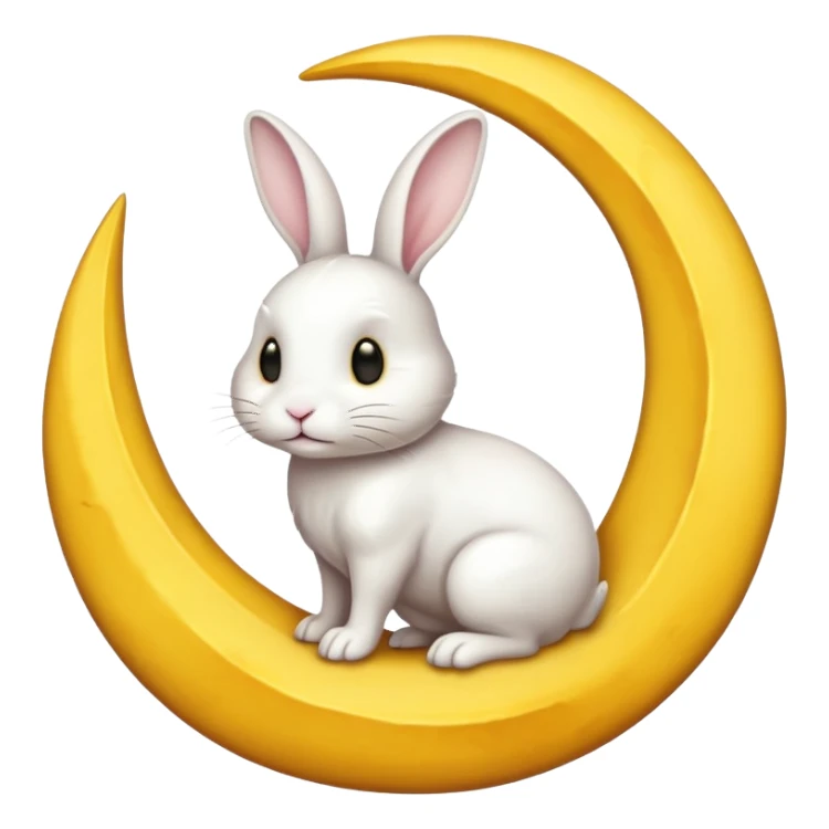 a white bunny in the foreground (no small details) and a large crescent moon in the background

minimal art versions please 2 colours, white and yellow sticker