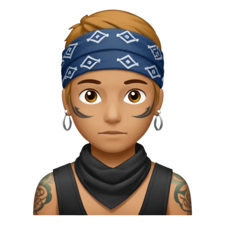 a human with bandana and tattoo sticker