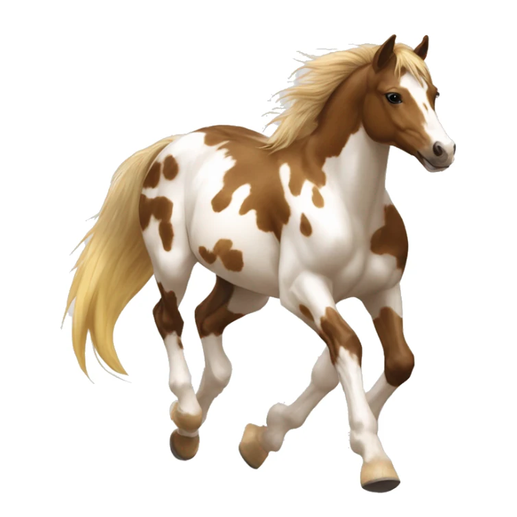 Scruffy scarred scratched scratches scratch scars Piebald tricolor palomino yellow brown pony with dark brown spots galloping running sticker