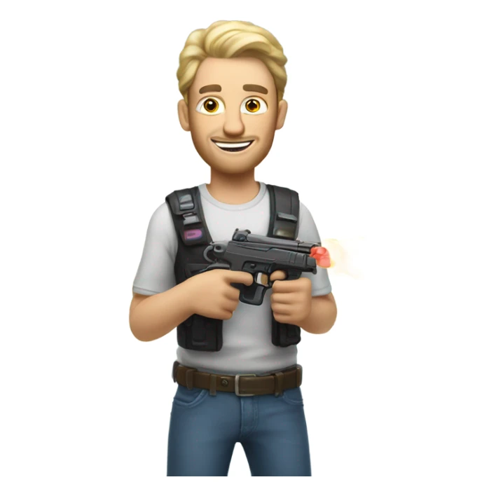 Caucasian Glowing man with bubble guns in each hand sticker