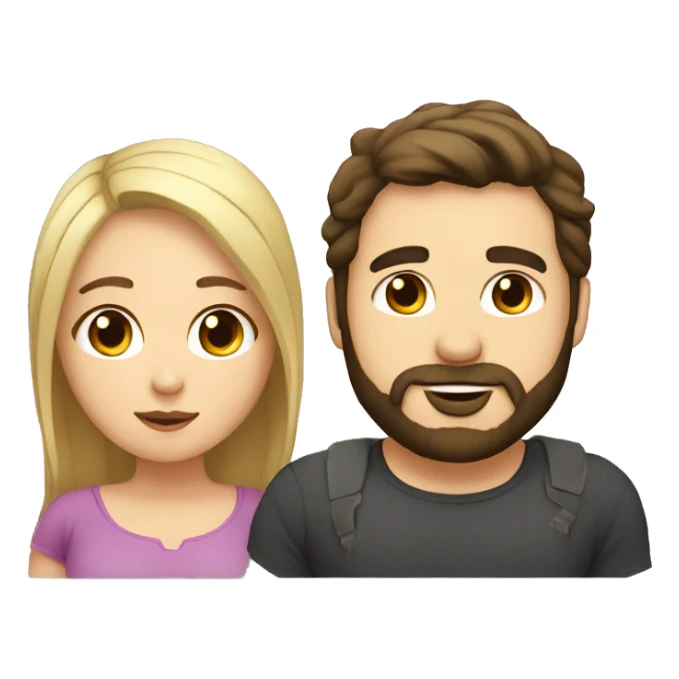 chubby girl with blond highlights talking to a dark brown haired man with a beard sticker