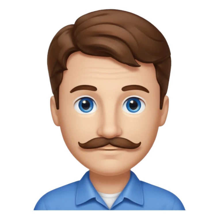 Benson Boone (b.2002) with blue eyes, brown wavy hair and mustache sticker