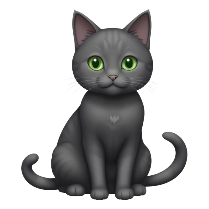full body gorgeous solid dark grey cat with green eyes, white paws and white whiskers playing sticker