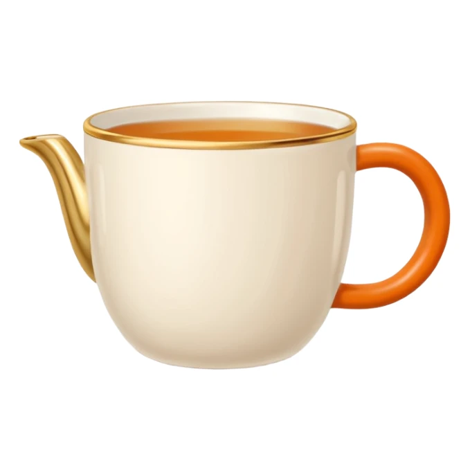 Hermès-style ceramic cup of tea with Hermès orange handle and gold rim, minimal, cute emoji style sticker