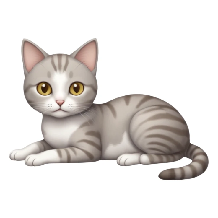 full body tiny short hair grey and white cat with white front legs anh azel eyes lying down sticker
