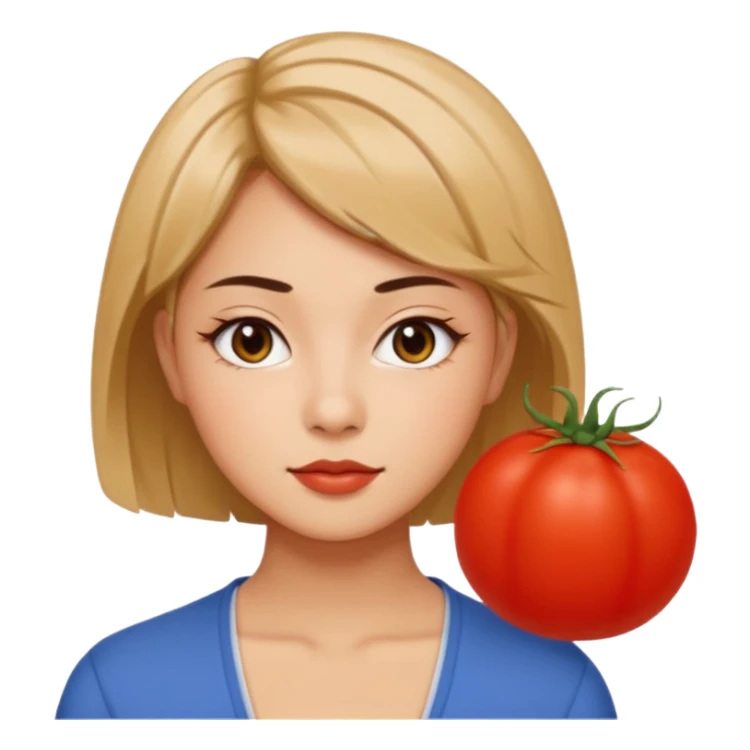 A woman in her 20s with medium short hair without bangs, with double eyelids, a round face shape, with a confident look on her face. And her nickname is tomato. sticker