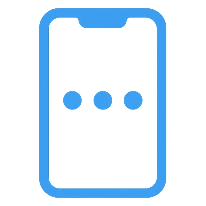 Smartphone icon with three small dots inside the screen, symbolizing points collection, flat emoji style, outline with blue and turquoise colors, white background sticker