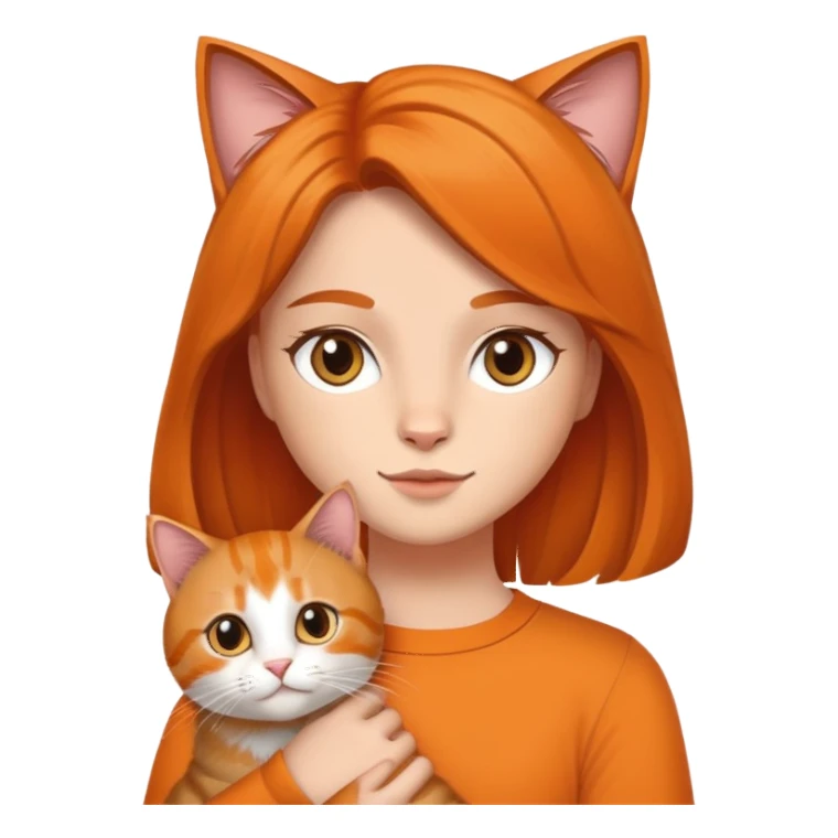 Ein Mädchen mit Braunen Haare mit einer orangenen Katze im Arm sticker