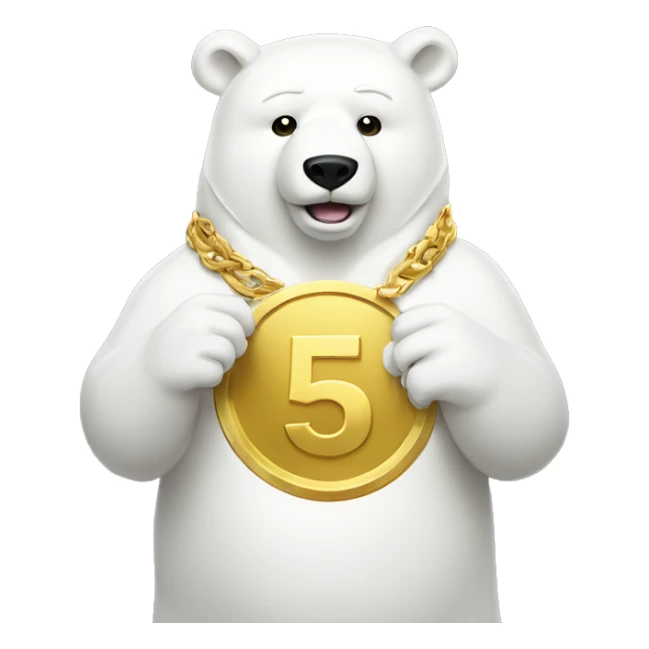 white bear with gold coin with "50" write in gold coin in hands sticker