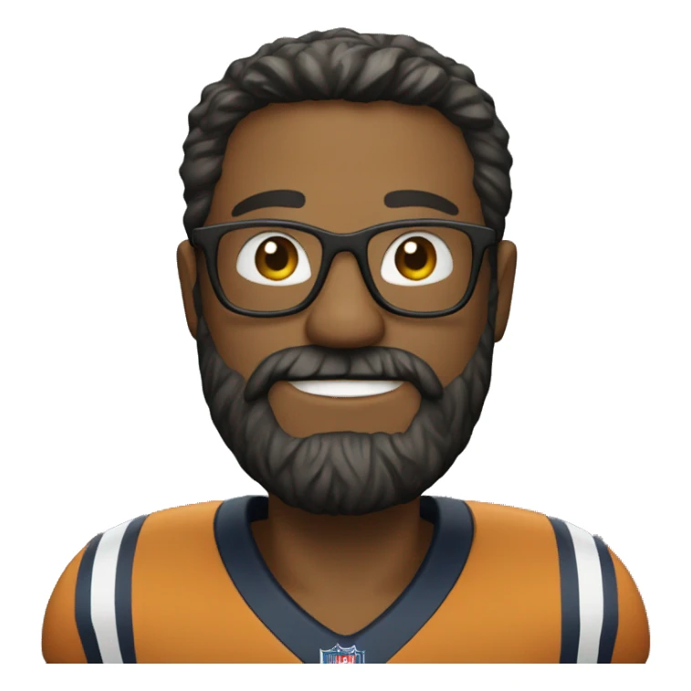 
A bearded man with glasses is holding a football sticker