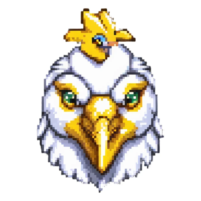 ultra-minimal blocky chicken head emoji with only 2 large square pixels: one white for the head, one yellow for the beak, extremely simple and abstract, matching Minecraft palette sticker