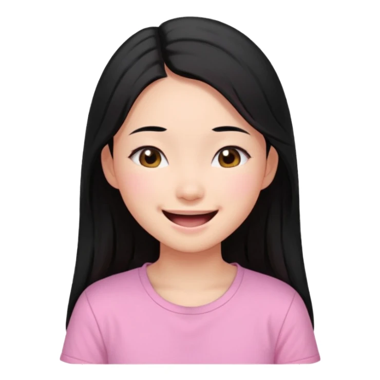 a girl genuinely feeling happy so so so much laughing so hard with her eyes folded long black hair asian girl on a pink shirt sticker