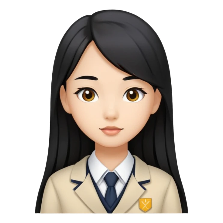 chic girl with Asian skin tone, wearing a school uniform, long straight black hair sticker