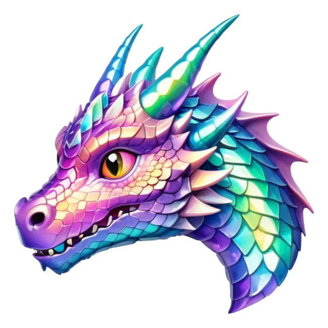 Realistic Sparkly glossy Pastel iridescent glass dragon head profile  sticker