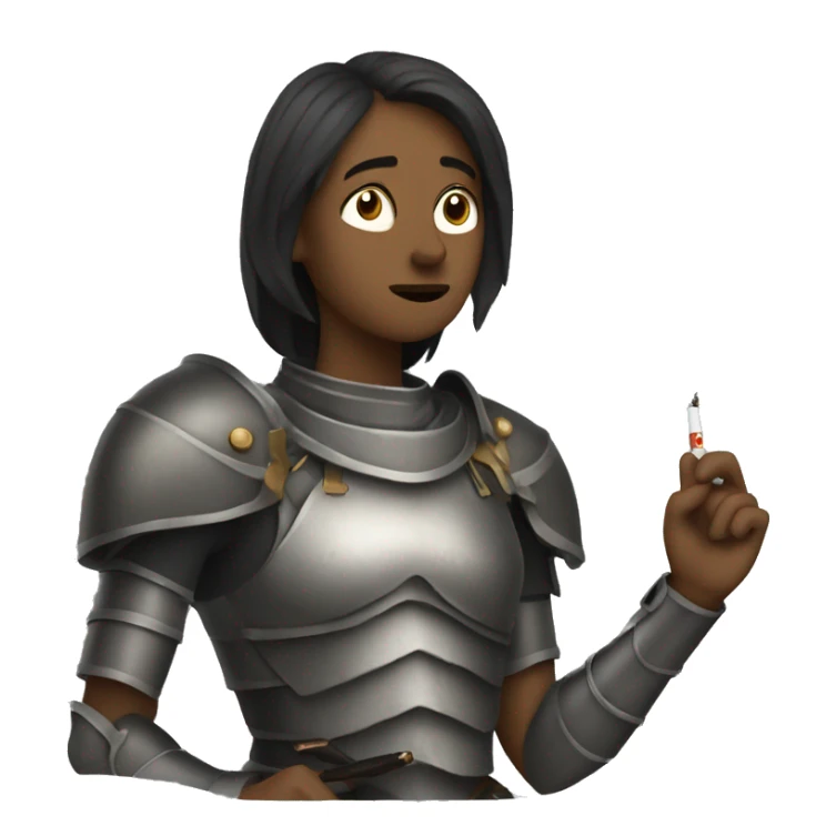 Worried woman wearing armor smoking a cigarette sticker