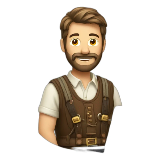 mann with beard and lederhosen and laptop sticker