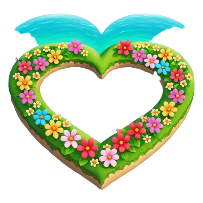 A heart as a island with green and flowers on it sticker