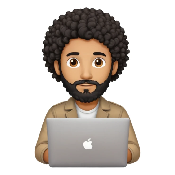 BROWN MAN WITH CURLY BLACK HAIR AND BEARD WITH A LAPTOP sticker