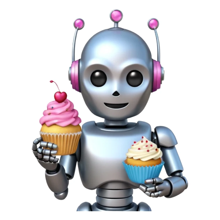 The robot is holding dessert in its hands, 3d emoji sticker