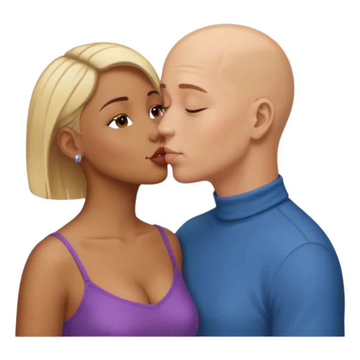 Bald man kissing brown  girl with short  blond hair sticker