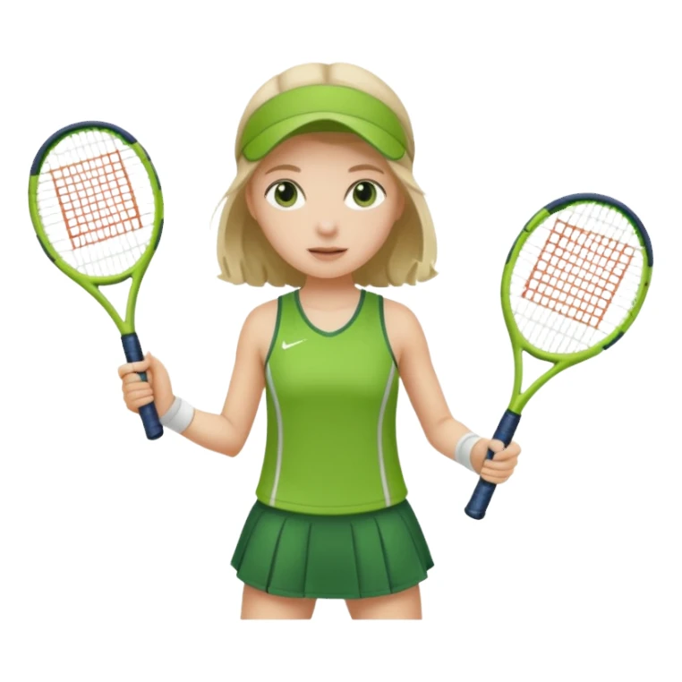 white young girl playing tennis, wearing a green outfit sticker