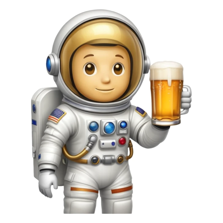a pint of beer wearing a space suit, astronaut beer glass sticker
