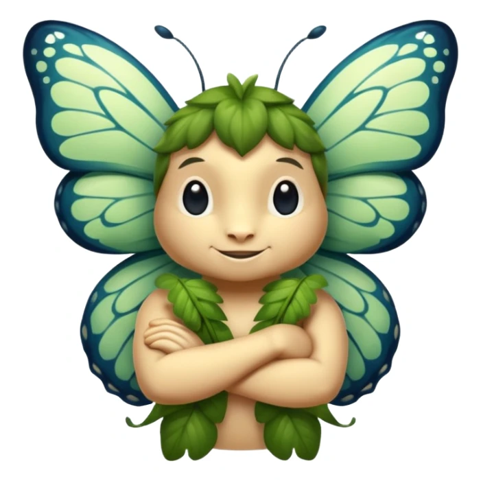 forest spirit character arms crossed confident smirk butterflies around sticker