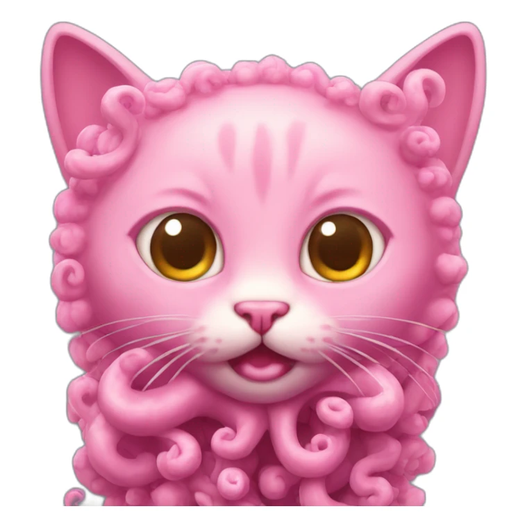 Head of pink cat with cute fluffy Octopus Tentacles sticker