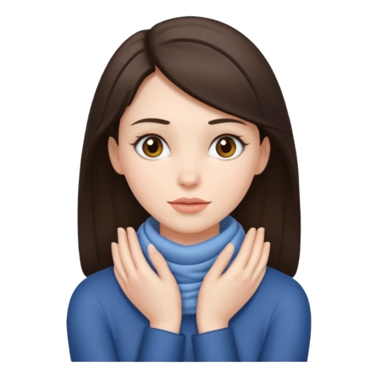 a brunette woman with two hands wrapped opposite around her neck sticker