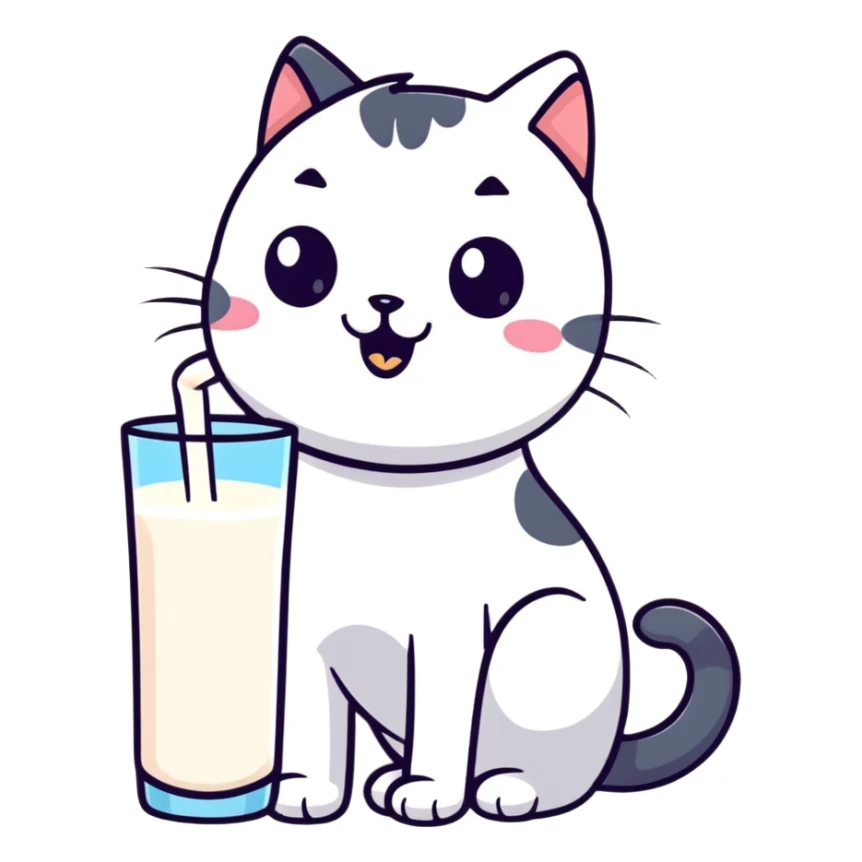 cute cartoon sticker of a cat happily drinking milk sticker