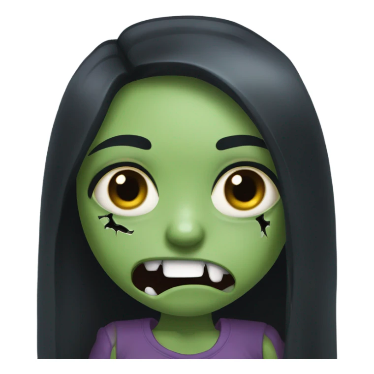 girl zombie with black long hair with teeth and serious face  sticker