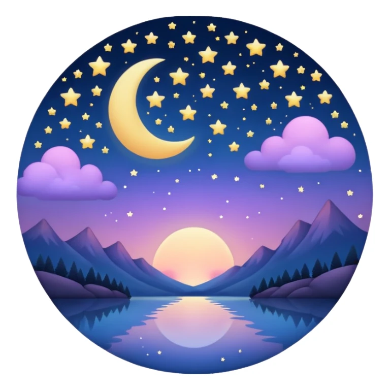 "Design a calming circle emoji for evening reflection. Soft moonlight, gentle stars, peaceful twilight sky, or spiritual symbols. No people - emphasize tranquil colors, night sky elements, and serene spiritual imagery." sticker