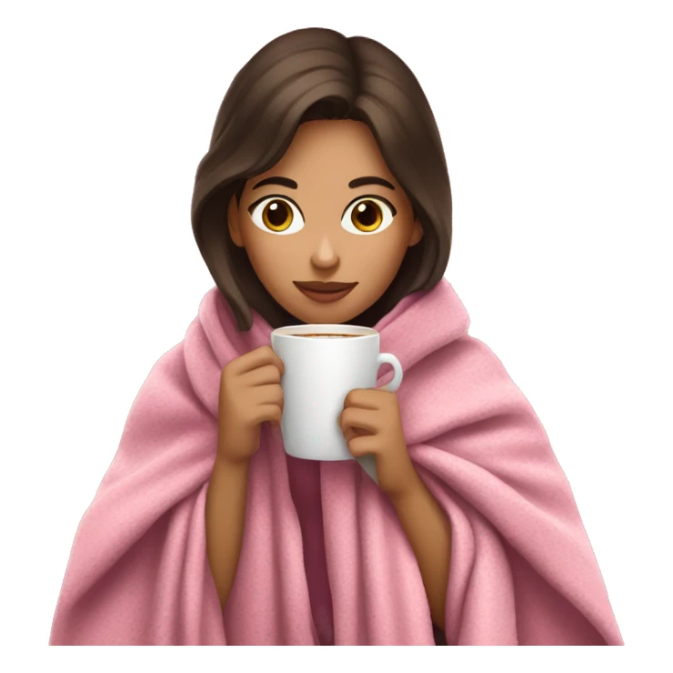 brunette girl in a pink blanket sipping coffee sticker