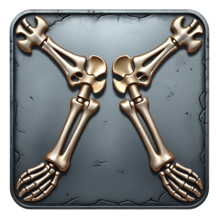 metallic anatomic bones with traces of blood, steel texture, dark dramatic tone, clean background sticker