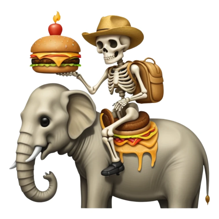 Skeleton Rider on elephant, eating burger. sticker