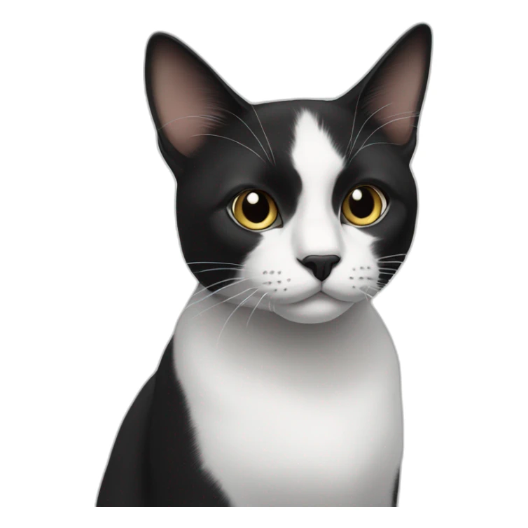 Black and white cat with a Black nose sticker