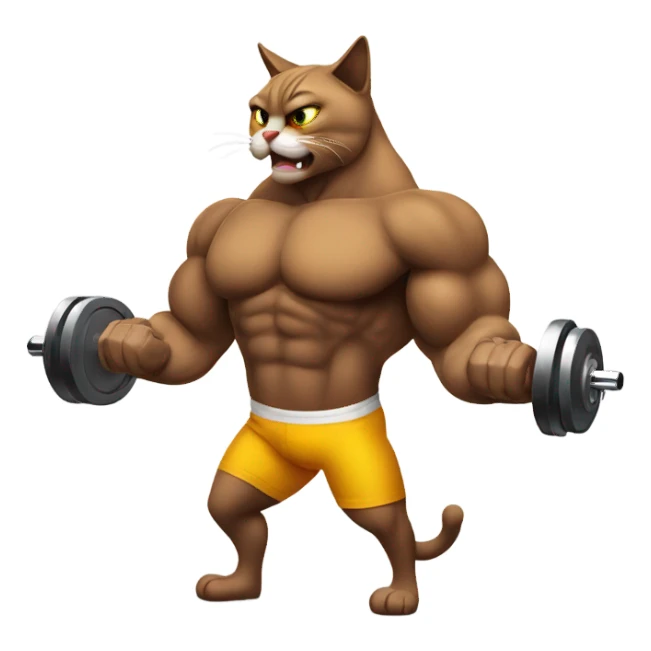 A muscular cat lifting dumbbells at gym sticker