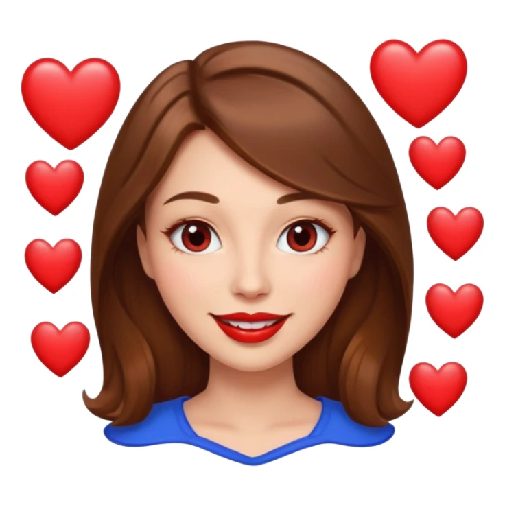 brownhaired woman with red lips and hearts in eyes sticker