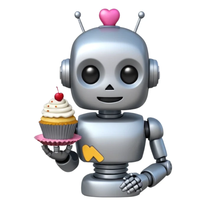 The robot is holding dessert in its hands, 3d emoji sticker