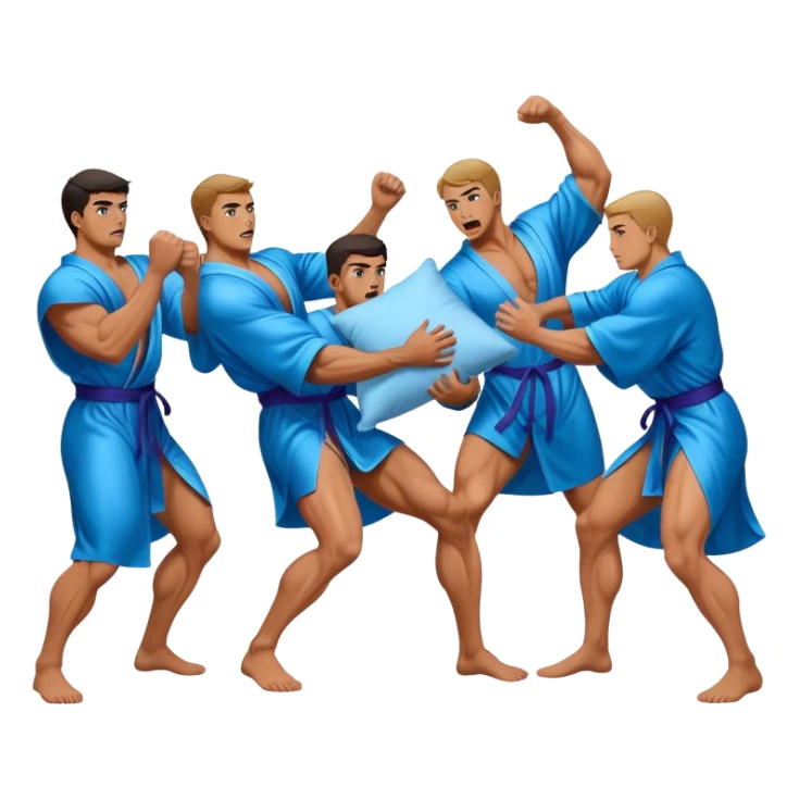 muscular men silk lace blue robe pillow fight  sticker