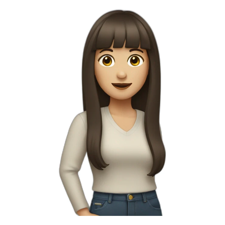 brunette woman with bangs and long hair waving sticker