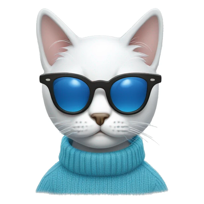 Cat with sunglasses, white colour, in blue sweater  sticker