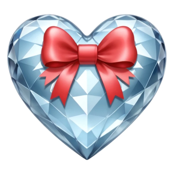 crystal clear heart with a silver bow and heart pattern on the bow sticker