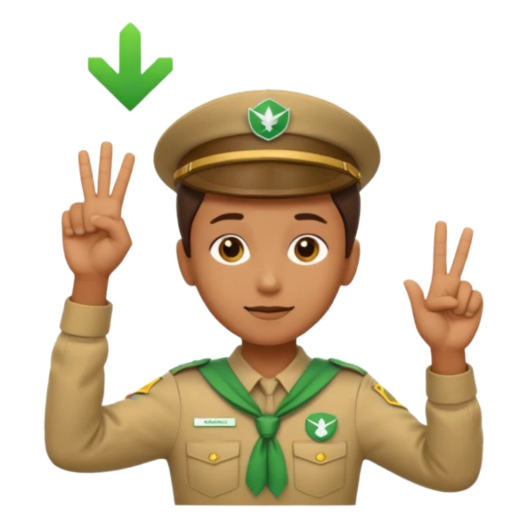 “Emoji-style person in a scout uniform making a balancing gesture with both hands. One hand holds a red cross (not allowed), the other a green checkmark (allowed). Thoughtful expression, simple clean emoji design, centered, transparent background.” sticker