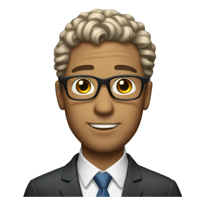 A man with slightly curly hair with glasses in a suit sticker