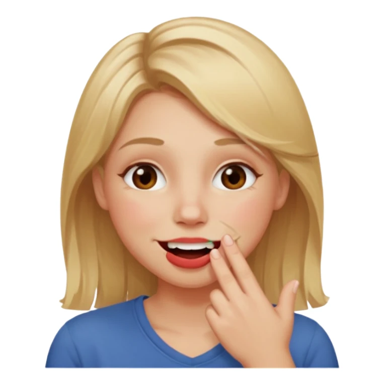 Hand over mouth with blushed cheeks more redness on cheek and smiling  more more redness  dirty blonde hair  sticker