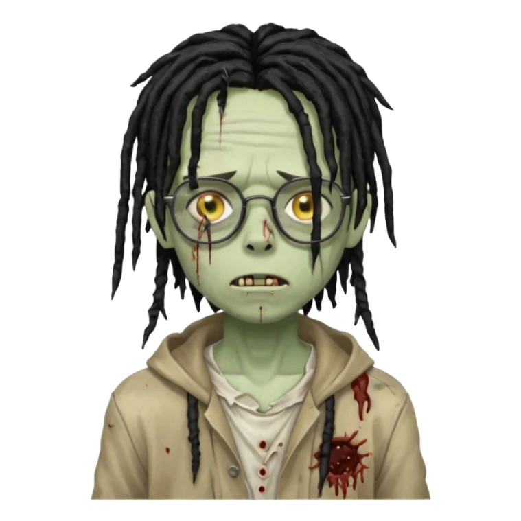 A young zombie boy with black dreads and glasses sticker